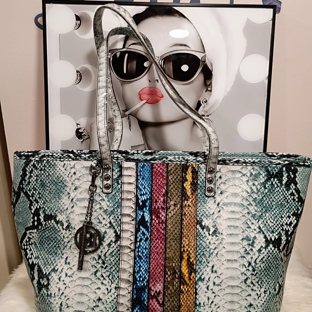 Badgley Mischka Vibrant Snake Print Tote